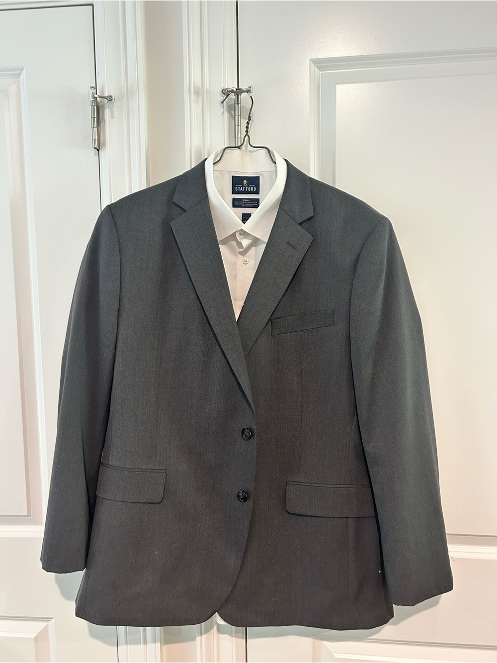 Stafford Gray Suit Jacket Sport Coat + White Dress Shirt Men's 18R